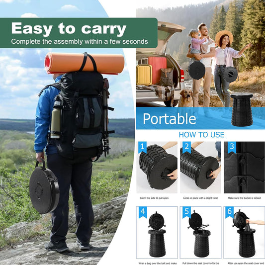 Upgraded XXL 19.7"Portable Toilet for Camping Retractable Toilet with Lid, 880lbs Load Capacity, Adjustable Toilets for Adults Heavy Duty for Car, Fishing, Hunting with Carry Bag