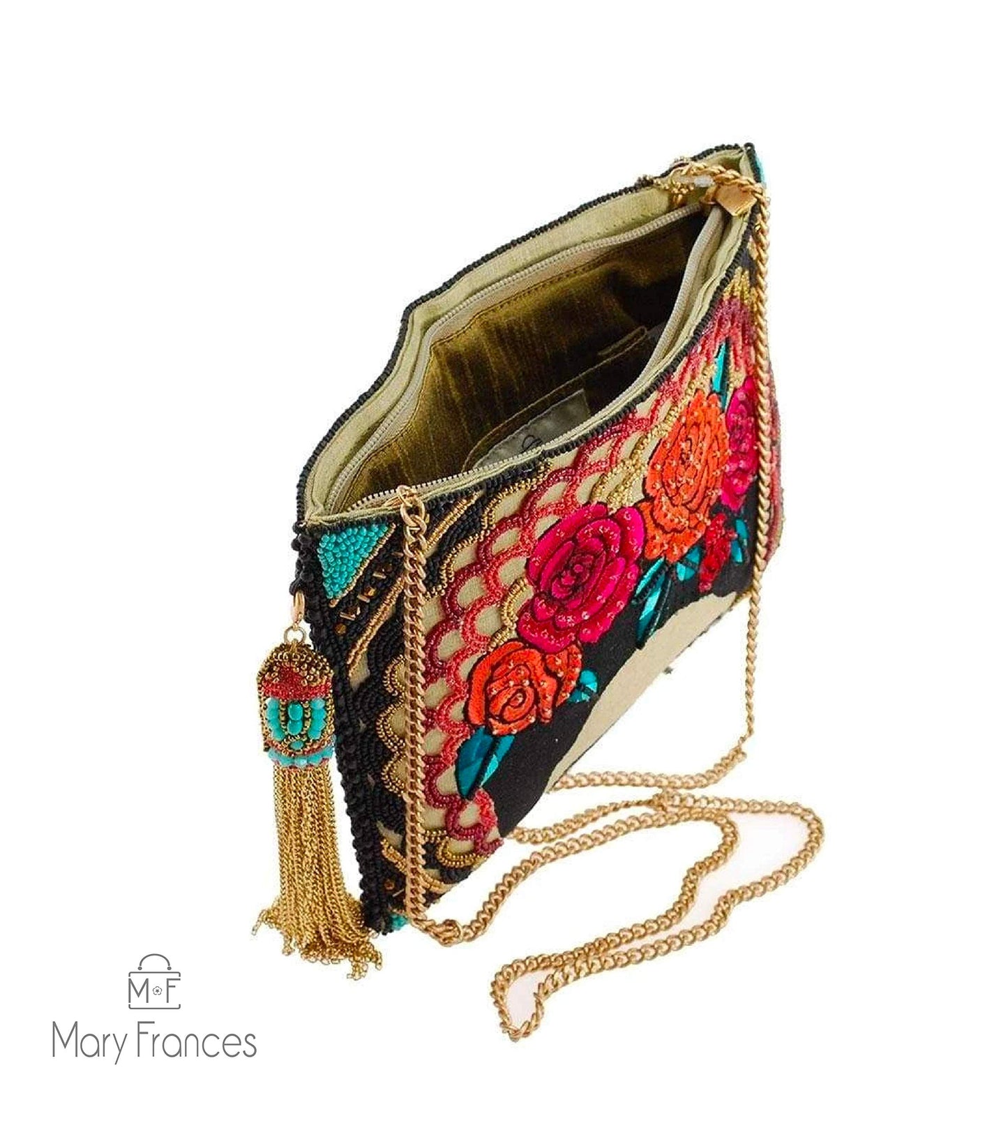 Mary Frances Frida Beaded Handbag Artist-Inspired Floral Crown Crossbody Clutch Bag, Multicolor