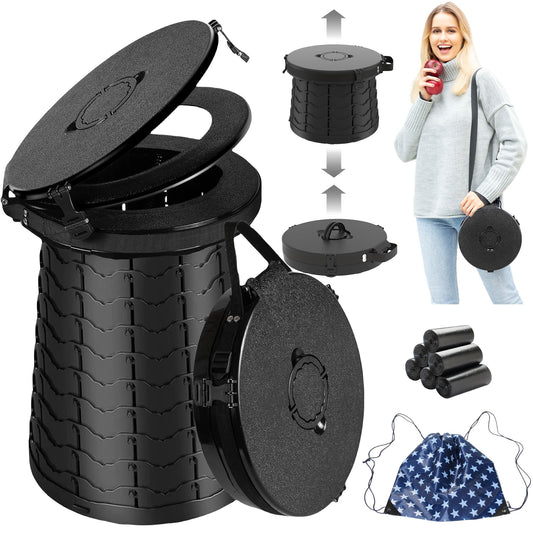 Upgraded XXL 19.7"Portable Toilet for Camping Retractable Toilet with Lid, 880lbs Load Capacity, Adjustable Toilets for Adults Heavy Duty for Car, Fishing, Hunting with Carry Bag