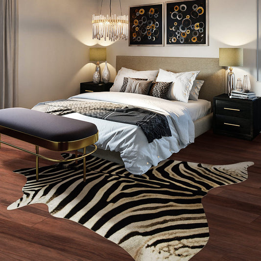 Guyi Rare Zebra Rug 4.6x5.2 ft Premium Cowhide Rugs for Bedroom Living Room Dining Room Brown Animal Rugs Non Slip Area Rugs