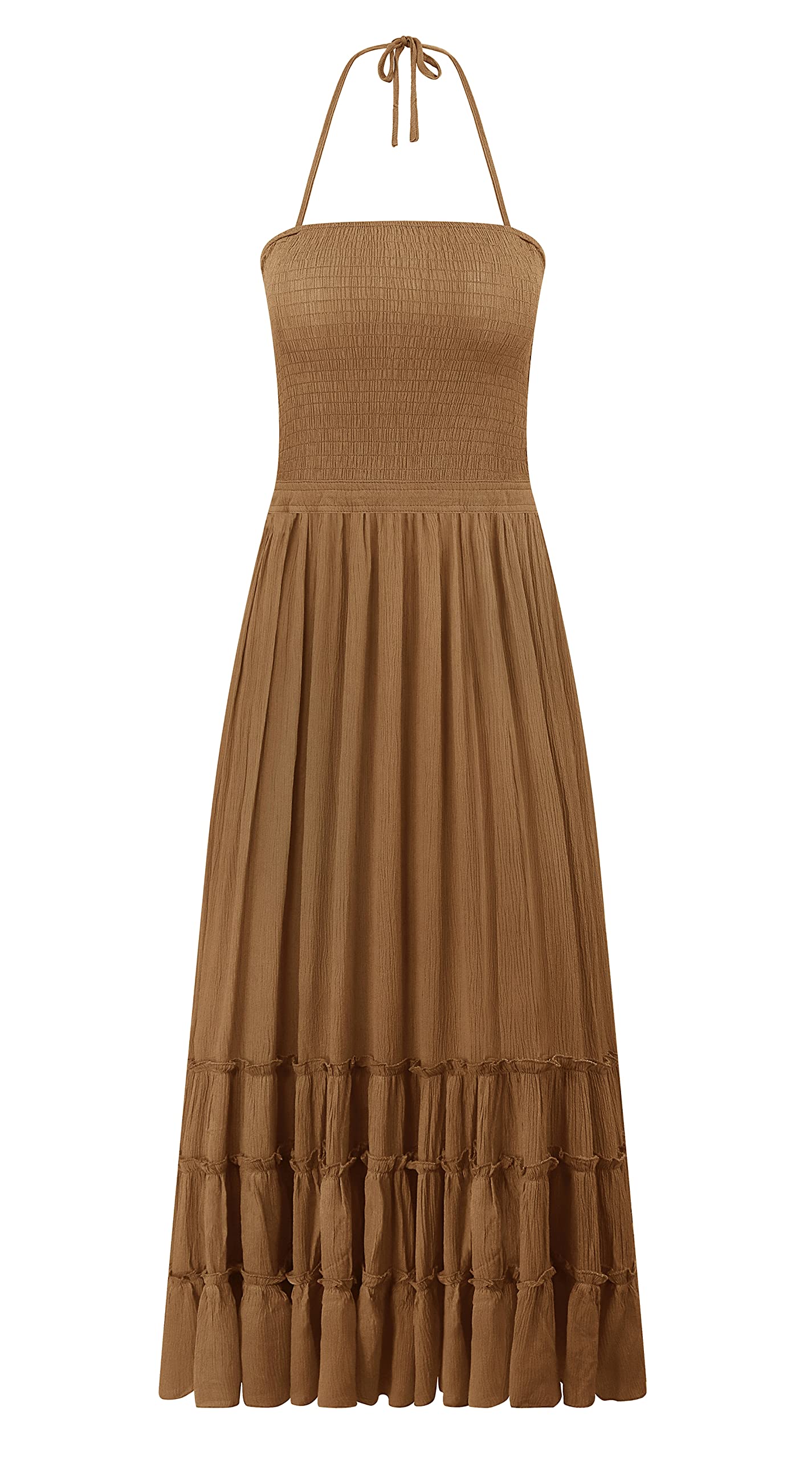 R.Vivimos Womens Summer Boho Sexy Backless Long Dresses (Medium, Brown)