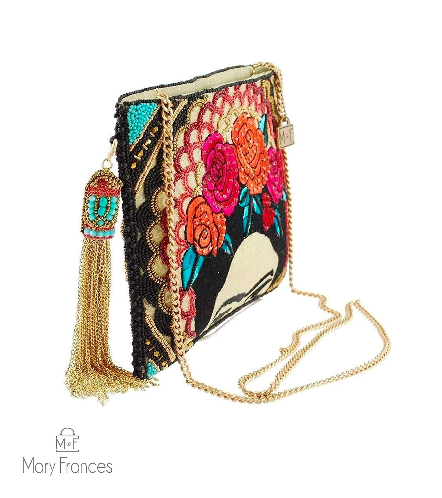 Mary Frances Frida Beaded Handbag Artist-Inspired Floral Crown Crossbody Clutch Bag, Multicolor