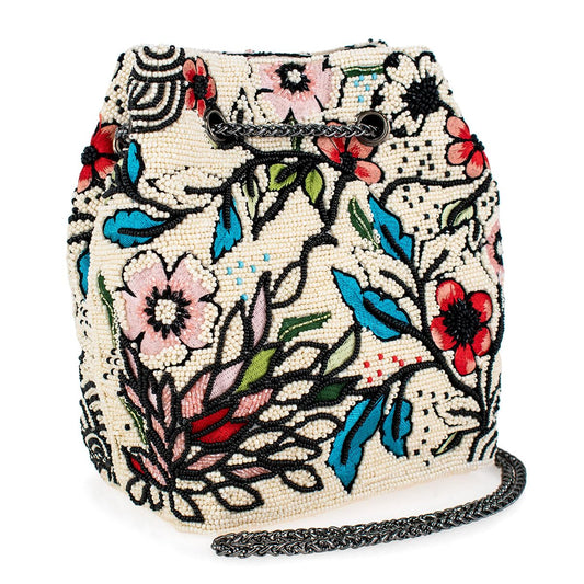 Mary Frances Flower Child Beaded Crossbody Bag Floral Embroidered Vegan Purse with Magnet Closure, Convertible Shoulder Strap, Multicolor