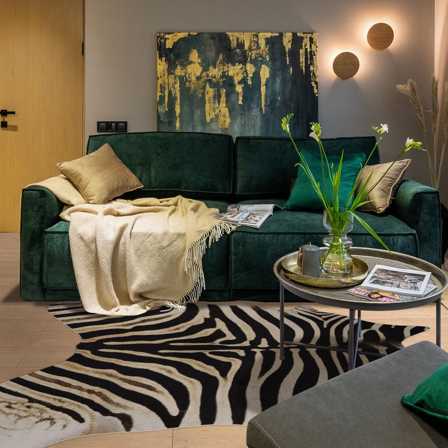 Guyi Rare Zebra Rug 4.6x5.2 ft Premium Cowhide Rugs for Bedroom Living Room Dining Room Brown Animal Rugs Non Slip Area Rugs