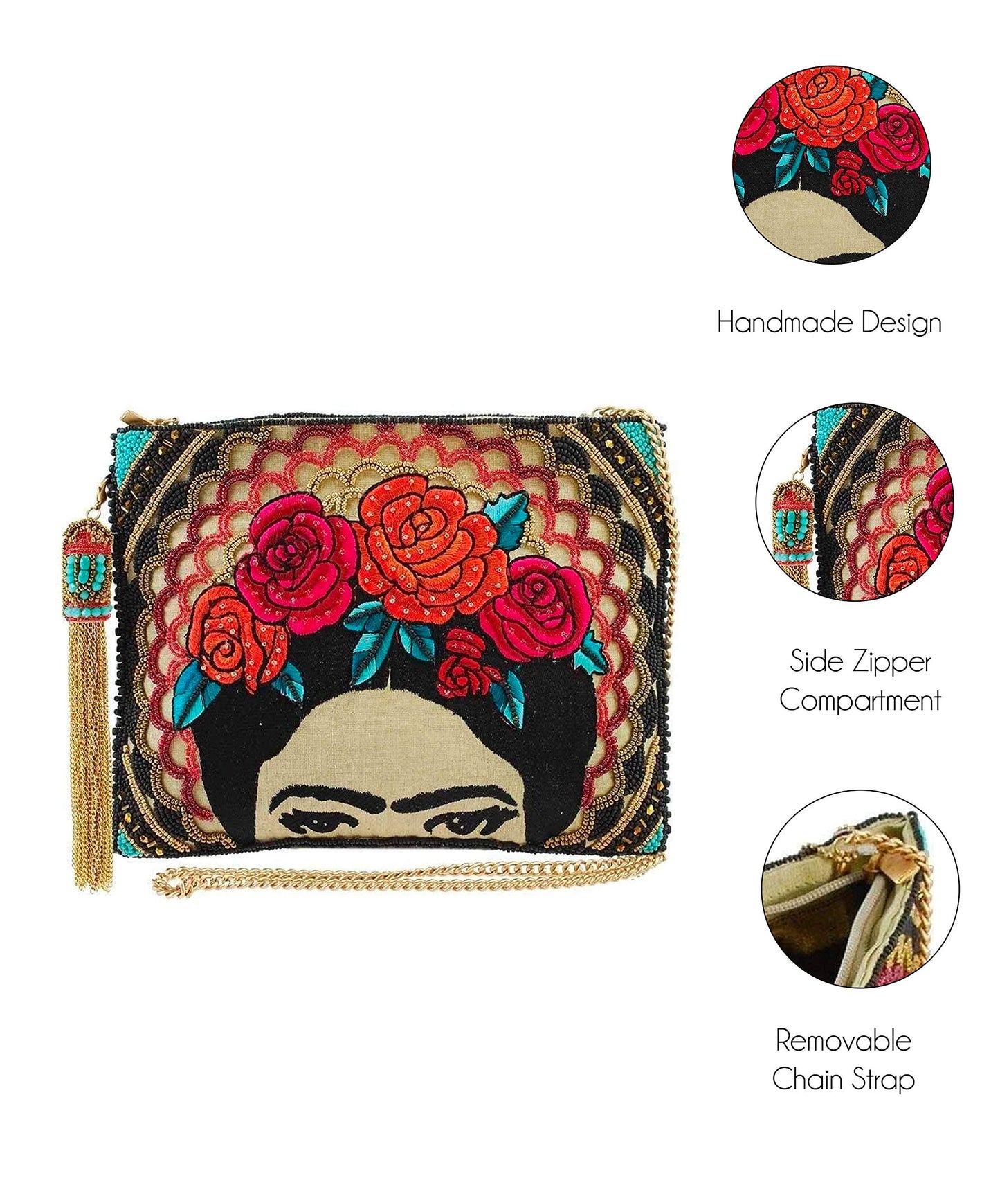 Mary Frances Frida Beaded Handbag Artist-Inspired Floral Crown Crossbody Clutch Bag, Multicolor