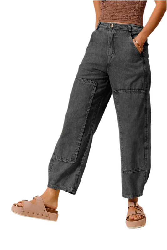 SO ME Mineral Washed Mid Rise Barrel Shape Pants
