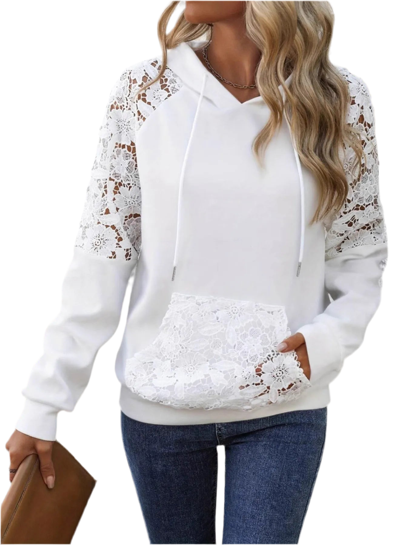 Drawstring Lace Detail Long Sleeve Hoodie