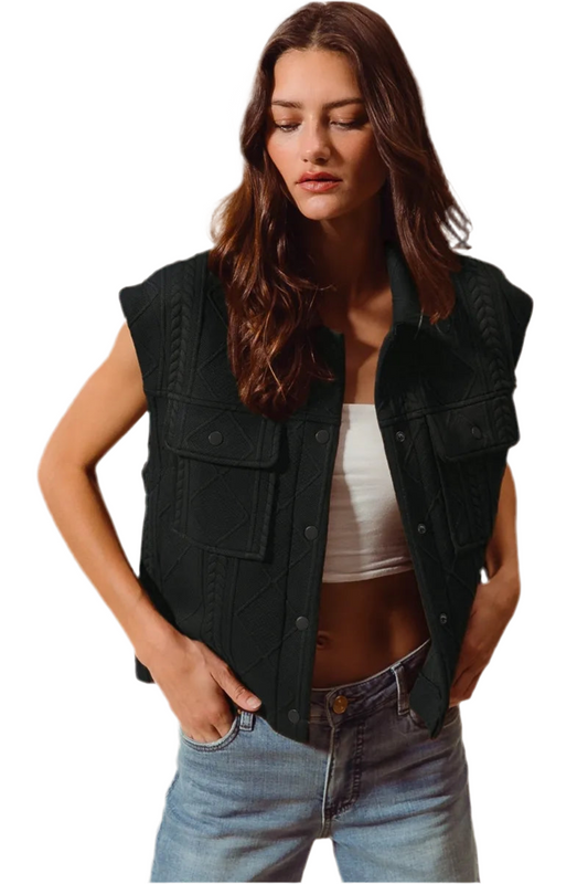 SO ME Cable Quilting Stitch Button Up Knit Vest