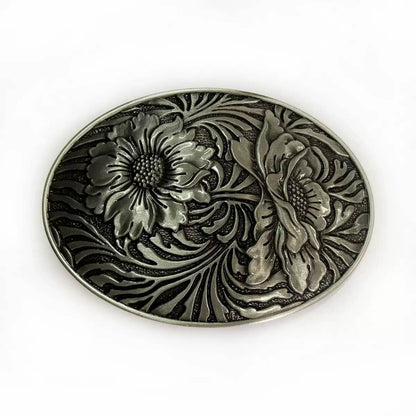 Antique Silver Sunflower Ornated Belt Buckle 1826ATS