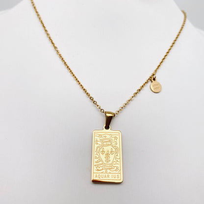 Golden Stainless Steel 12 Constellation Charm Necklace - FGS