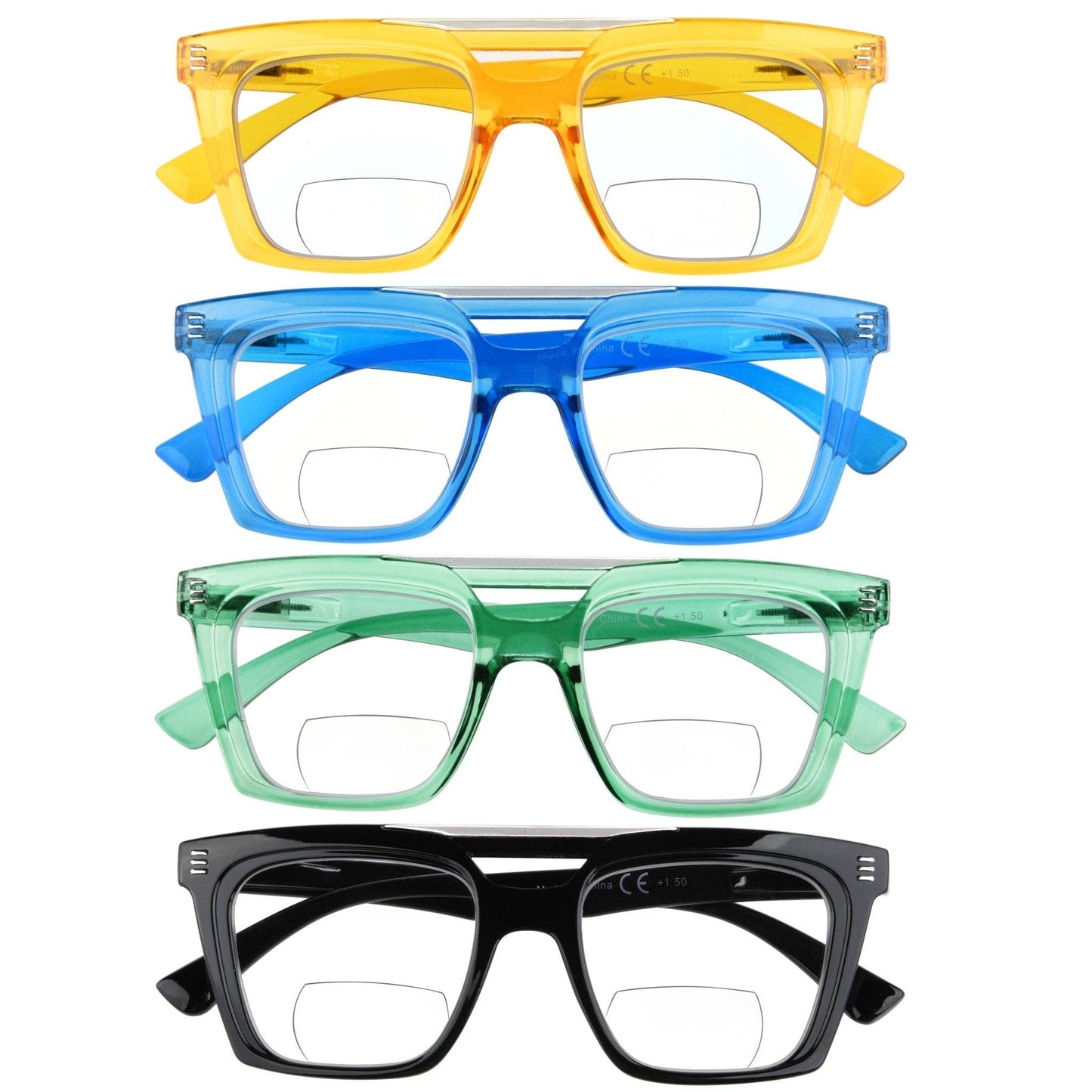 4 Pack Chic Square Bifocal Reading Glasses