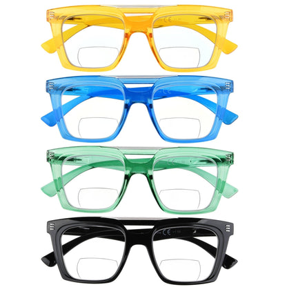 4 Pack Chic Square Bifocal Reading Glasses