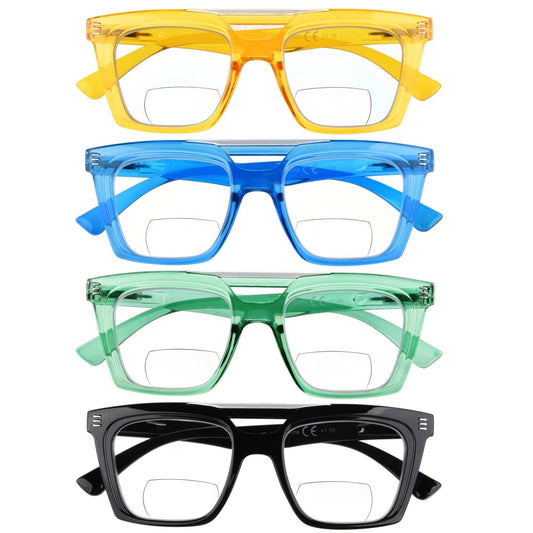 4 Pack Chic Square Bifocal Reading Glasses