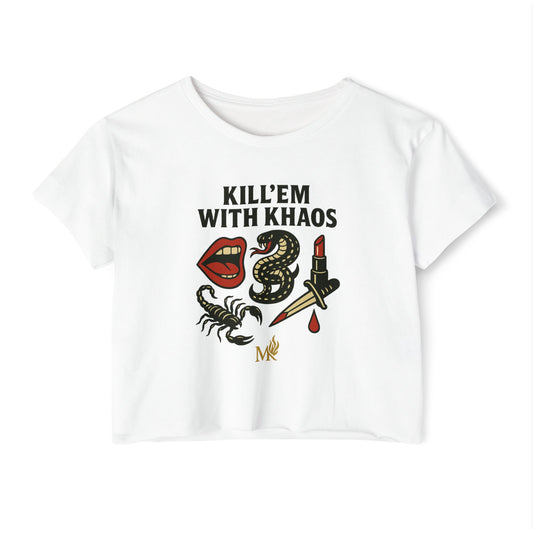 Kill Em With Khaos Crop Top, Statement Tee