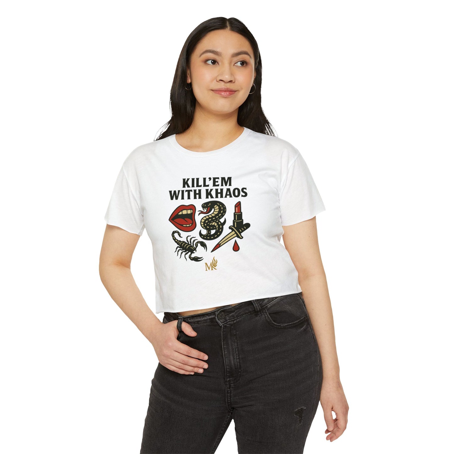 Kill Em With Khaos Crop Top, Statement Tee
