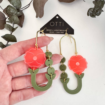 Botanical-Inspired Lightweight Acrylic Earring: Poppy Loop