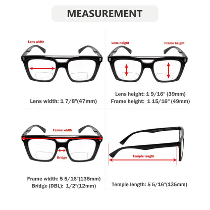4 Pack Chic Square Bifocal Reading Glasses
