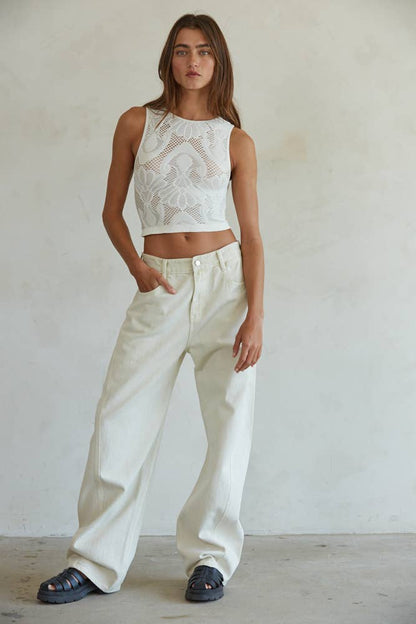 S1227N | Knit Seamless Jacquard Round Neck Tank Top