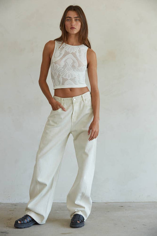 S1227N | Knit Seamless Jacquard Round Neck Tank Top