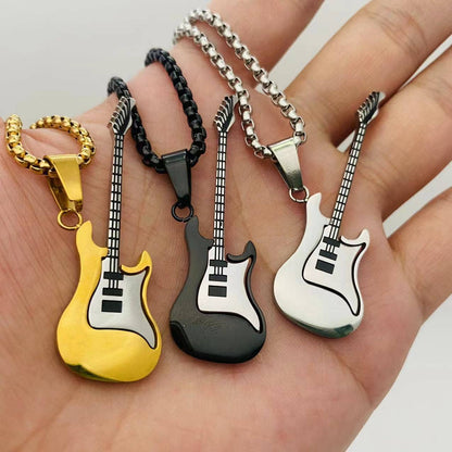 Street Guitar Charm Classic Stainless Steel Necklace -MJ/MNP