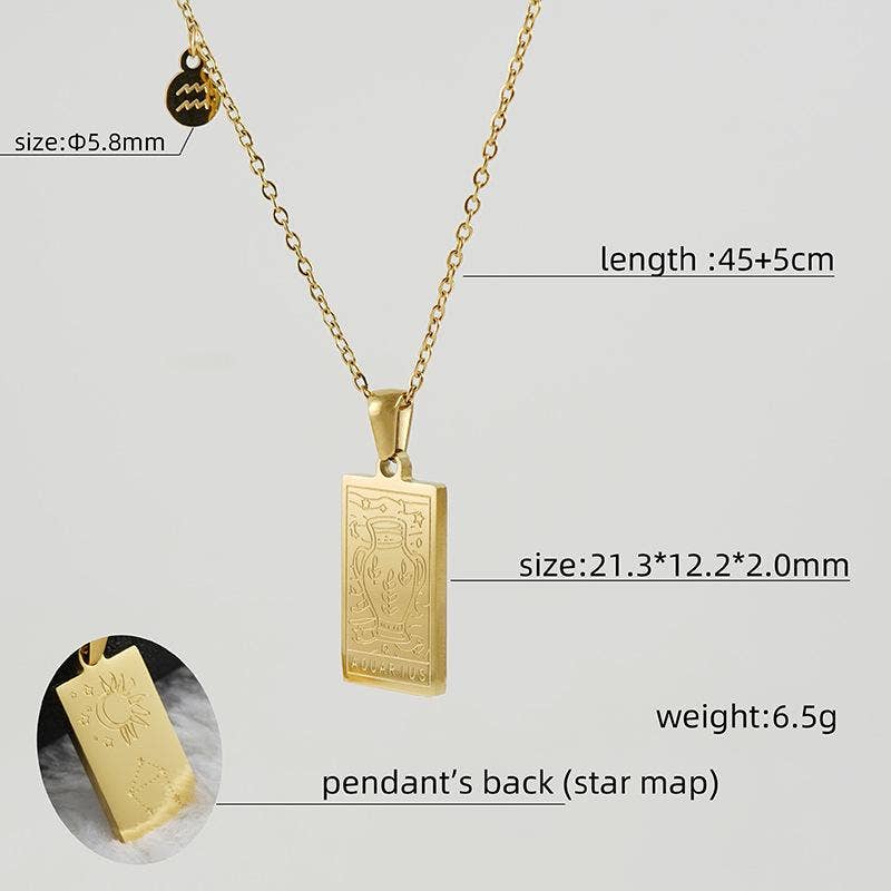 Golden Stainless Steel 12 Constellation Charm Necklace - FGS