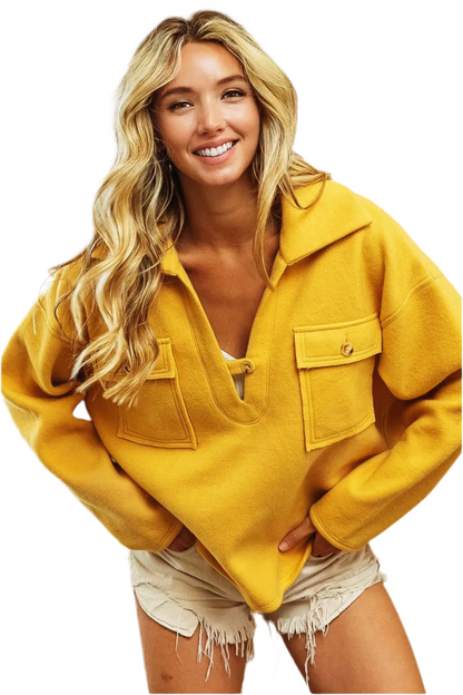 BiBi Flap Pockets Fleece Collared Sweatshirt