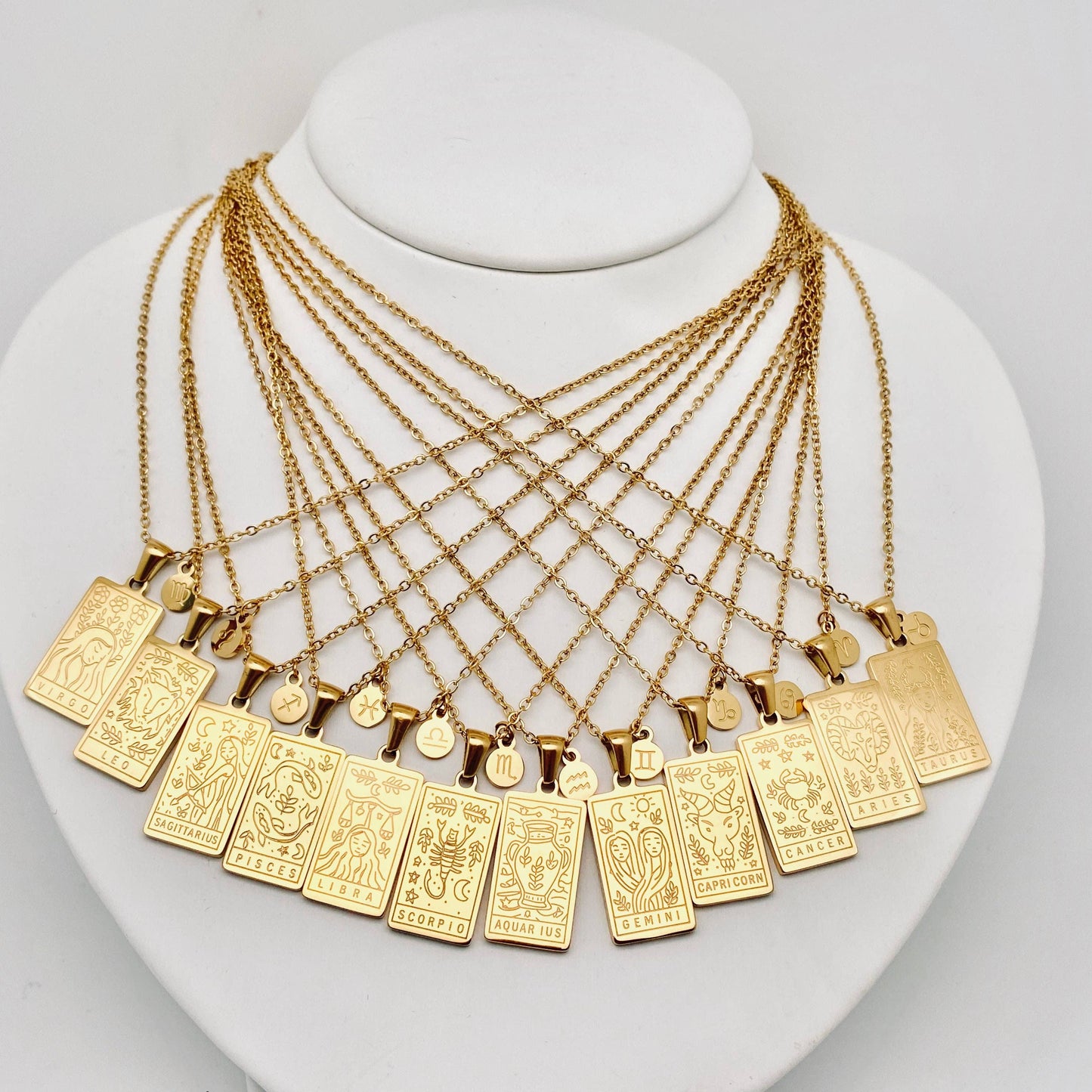 Golden Stainless Steel 12 Constellation Charm Necklace - FGS
