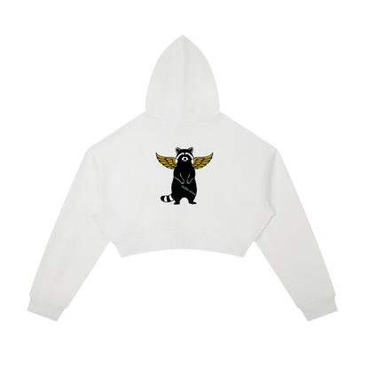Essential Cropped Zip-Up Hoodie Raccoon
