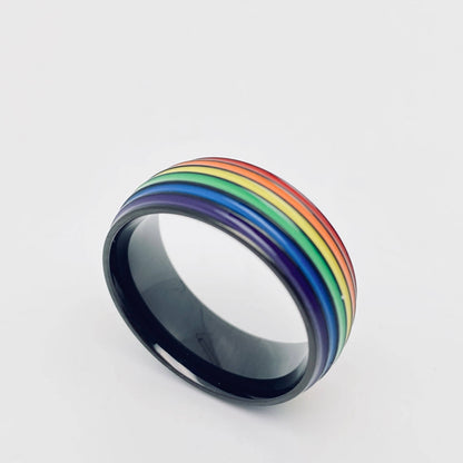 Rainbow Striped Stainless Steel Ring - MJ/MR