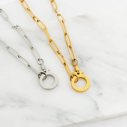 18K Gold PVD Stainless Steel Circle Carabiner Necklace