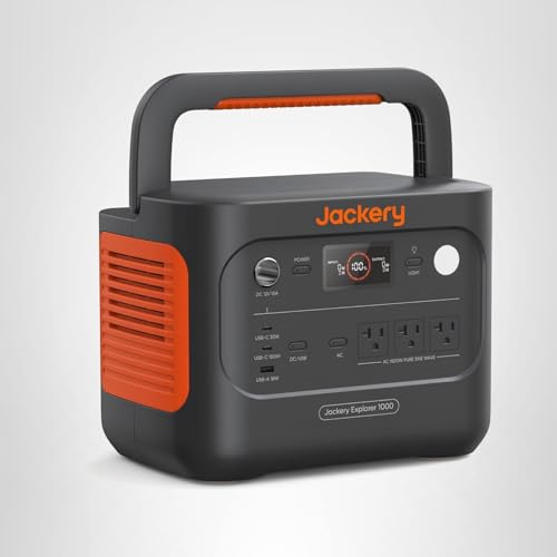 Jackery Explorer 1000 v2 Portable Power Station,1070Wh LiFePO4 Battery,1500W AC/100W USB-C Output, 1 Hr Fast Charge, Solar Generator for Camping,Emergency, RV, Off-Grid Living(Solar Panel Optional)