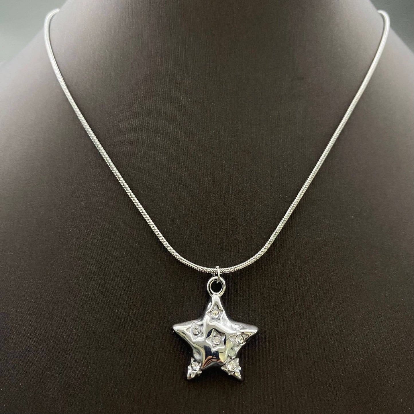 CZ Inlaid 18K Gold Plated S.Steel Star Charm Necklace - FGS/MS