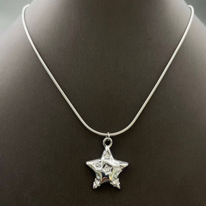CZ Inlaid 18K Gold Plated S.Steel Star Charm Necklace - FGS/MS