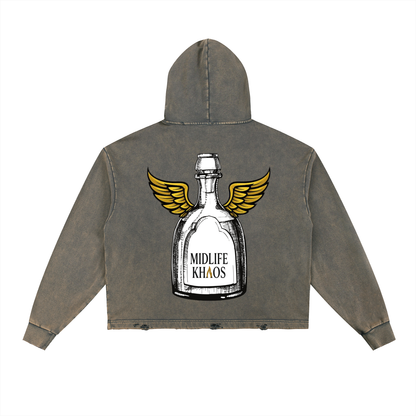 Vintage Washed Frayed-Hem Hoodie Bottle