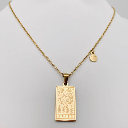 Golden Stainless Steel 12 Constellation Charm Necklace - FGS