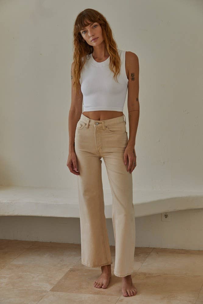 S1106N | Knit Seamless Ribbed Round Neck Sleeveless Top