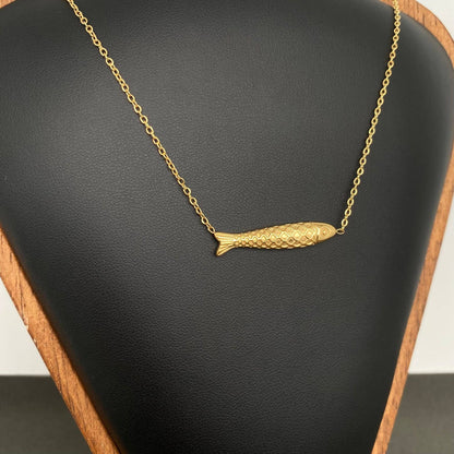 Fish Charm 18K Gold Plated Stainless Steel Necklace - FGS