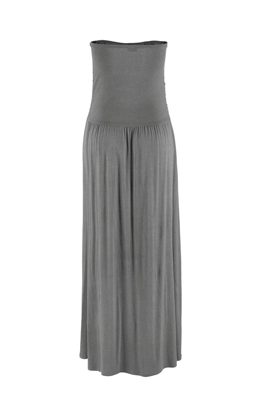Alaster Queen Women’s Strapless Bandeau Summer Long Floral Dress Off Shoulder Beach Maxi Dress with Pockets (Grey, Medium(US8-10))