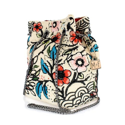 Mary Frances Flower Child Beaded Crossbody Bag Floral Embroidered Vegan Purse with Magnet Closure, Convertible Shoulder Strap, Multicolor