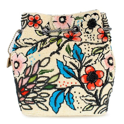 Mary Frances Flower Child Beaded Crossbody Bag Floral Embroidered Vegan Purse with Magnet Closure, Convertible Shoulder Strap, Multicolor