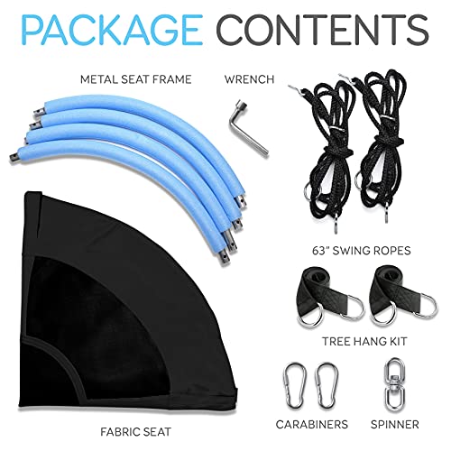 SereneLife Saucer Swing with Tree Hang Kit, 40” Outdoor Tree Swing, 2 Adjustable Hanging Rope Straps and Center Swivel Spinner for Kids (Black)