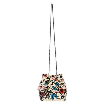Mary Frances Flower Child Beaded Crossbody Bag Floral Embroidered Vegan Purse with Magnet Closure, Convertible Shoulder Strap, Multicolor