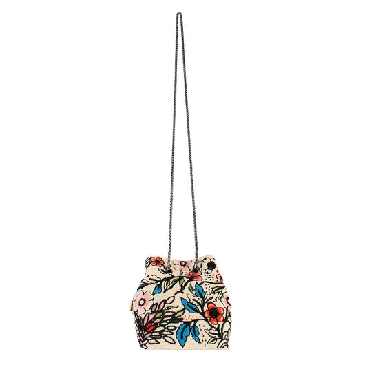 Mary Frances Flower Child Beaded Crossbody Bag Floral Embroidered Vegan Purse with Magnet Closure, Convertible Shoulder Strap, Multicolor