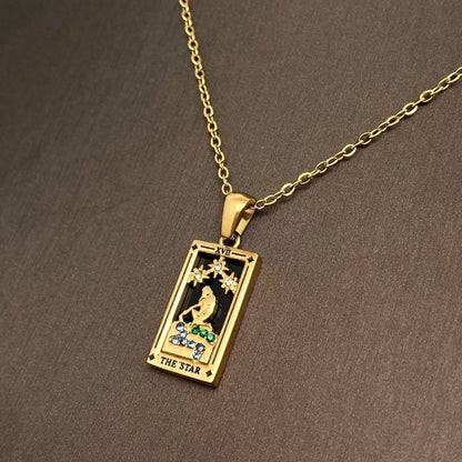 Star Moon Tarot 18K Gold Plated Steel Necklace - FGS/MS