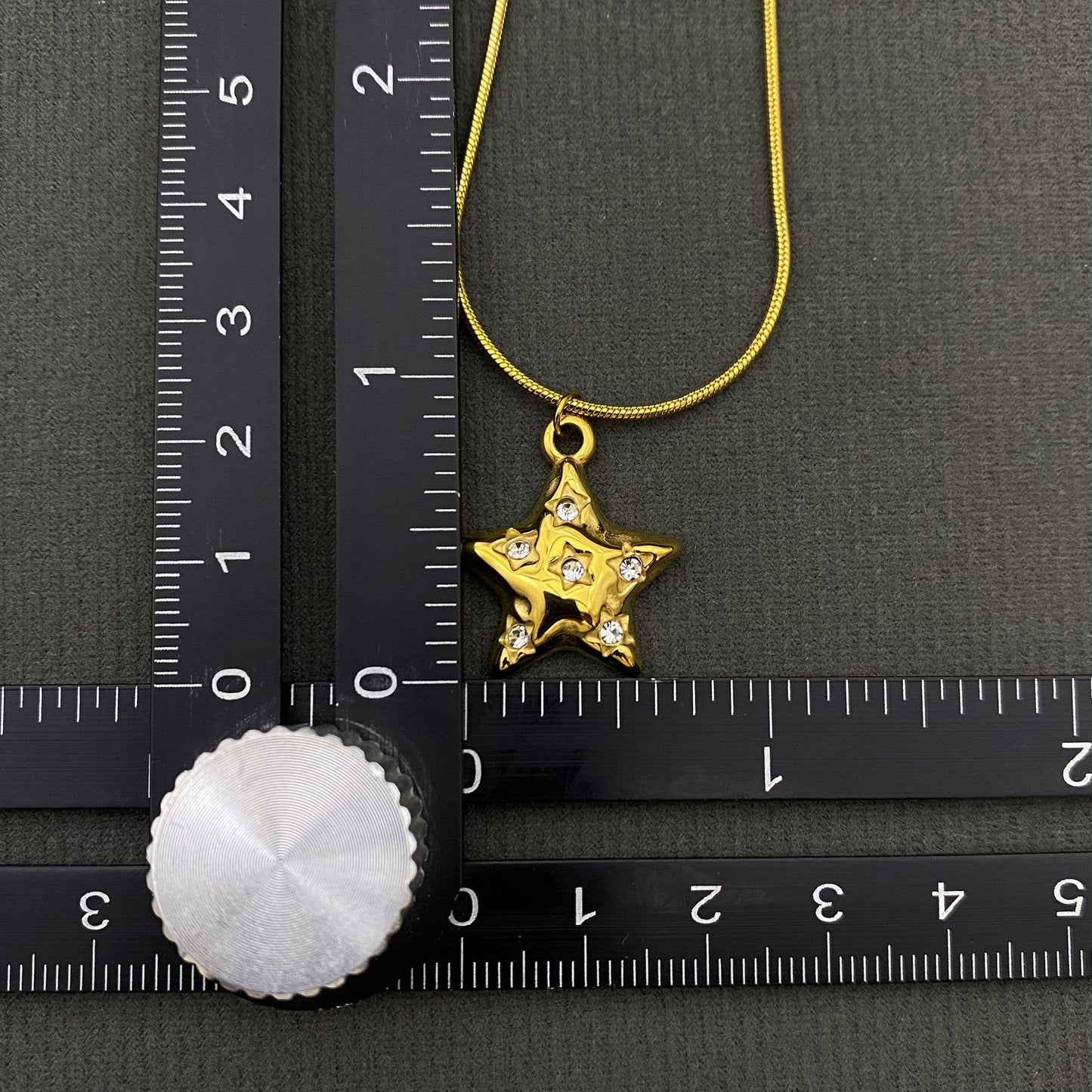CZ Inlaid 18K Gold Plated S.Steel Star Charm Necklace - FGS/MS