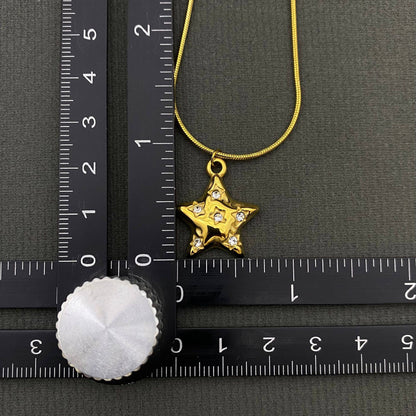 CZ Inlaid 18K Gold Plated S.Steel Star Charm Necklace - FGS/MS