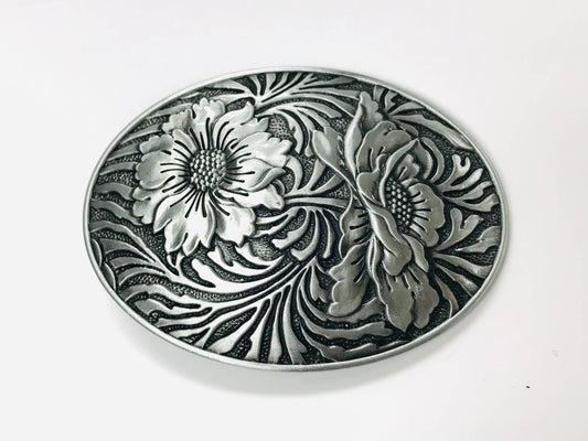 Antique Silver Sunflower Ornated Belt Buckle 1826ATS
