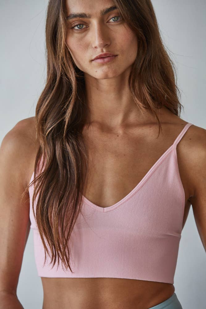 S1003 | Seamless Ribbed Triangle Chest Spaghetti Strap Brami