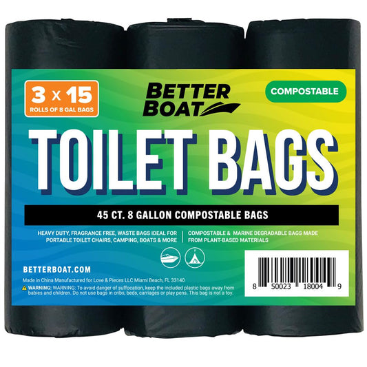 45 Portable Toilet Bags, Biodegradable 8 Gallon for 5 Gallon Buckets Human Waste Bags for Camping, Boating, Car & Compost, Fits Bucket Seat, Outdoor Use