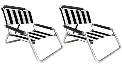 Neso Beach Chairs 2 Pack | Water Resistant with Shoulder Strap and Slip Pocket | Folds Thin (Black/White Stripes, Regular)